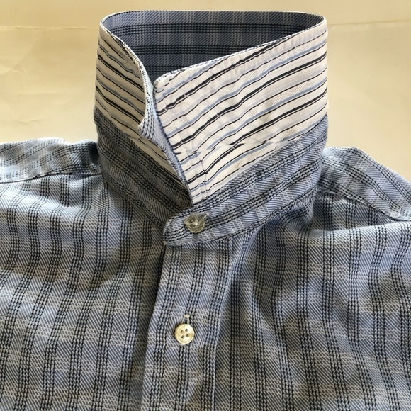 Ted Baker London Light Blue Plaid Button Down Long Sleeves Shirt Size 15 1/2 - Picture 10 of 15